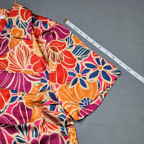 DR2 Orange Floral Shirt NEW Button Up Short Sleeves Hawaiian Women's Size L Top - Picture 6 of 7